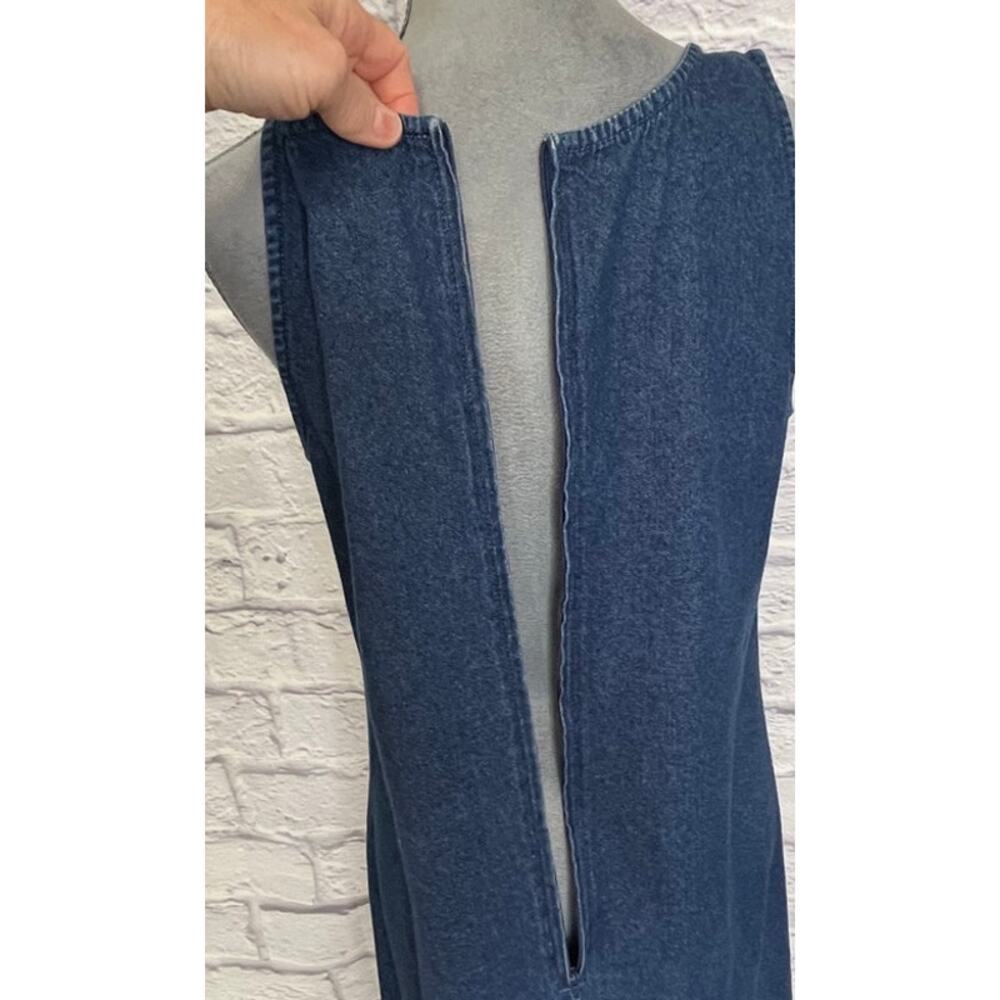 Vintage Blue J. Comfy Denim Chambray Jumper Dress with Embroidered Leaf Motif - Picture 5 of 11